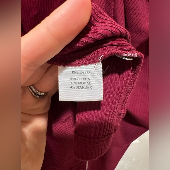 NWT Bobi Los Angeles Ribbed Square Neck Top in Pinot Ruched Sleeve, Large - Picture 3 of 7